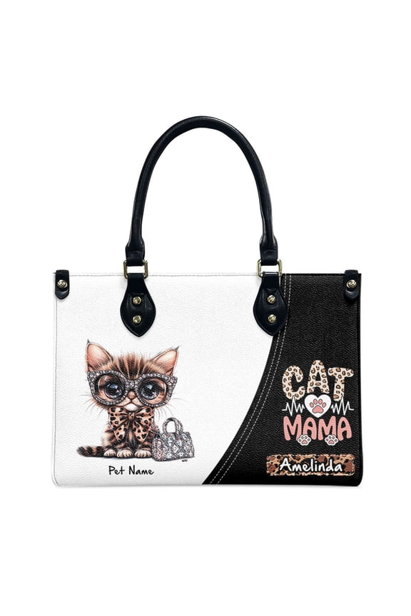 Kenyan Spotted Cat Bag, Personalized Leather Handbags For Women - Personalized Bag with Name - Tote Bags for Mom Grandma - Custom Gifts Ideas for Her, Gift for Cat Lover, Cat Mom