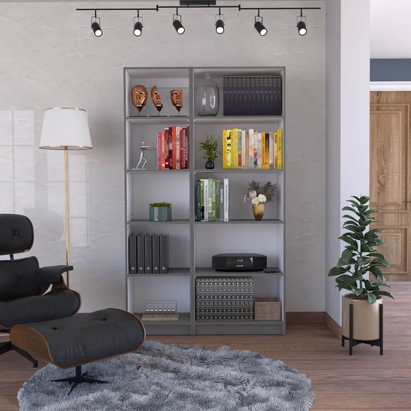 Living Room Cabinets Kenyon 2 Piece Home Bookcase set, 42" Wide with 10 Shelves, Living Room Set Matt Gray / White,Primary Living Space Cabinets