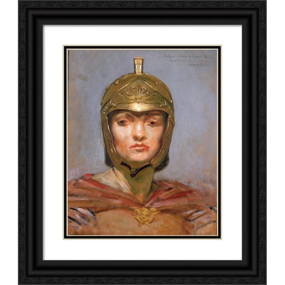 Kenyon Cox 12x14 Black Ornate Wood Framed Double Matted Museum Art Print Titled: Study for Mural for Appellate Court Building, New York;Statute Law;, Helmet for Figure of Force (ca. 1899)