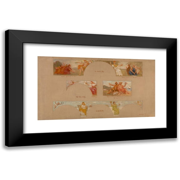 Kenyon Cox 14x10 Black Modern Framed Museum Art Print Titled - Sketches for a Decoration of a Private Library ‘B’ (1894)