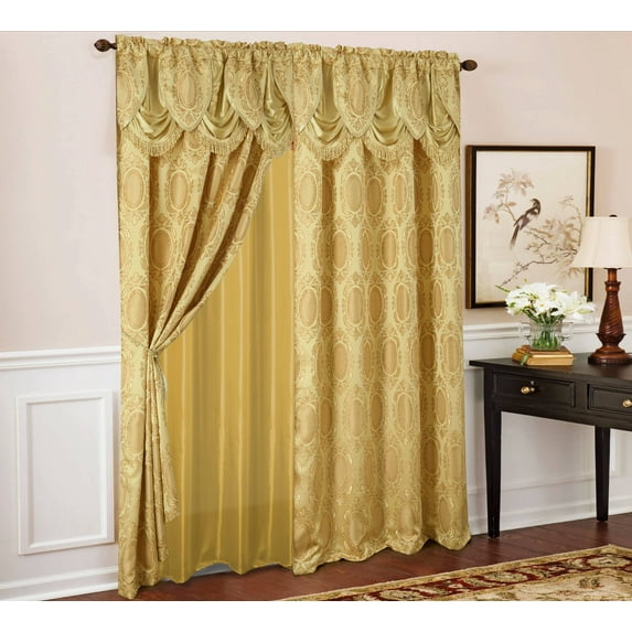 Kenyon Damask Textured Jacquard 54 x 84 in. Single Rod Pocket Curtain Panel w/Attached 18 in. Valance