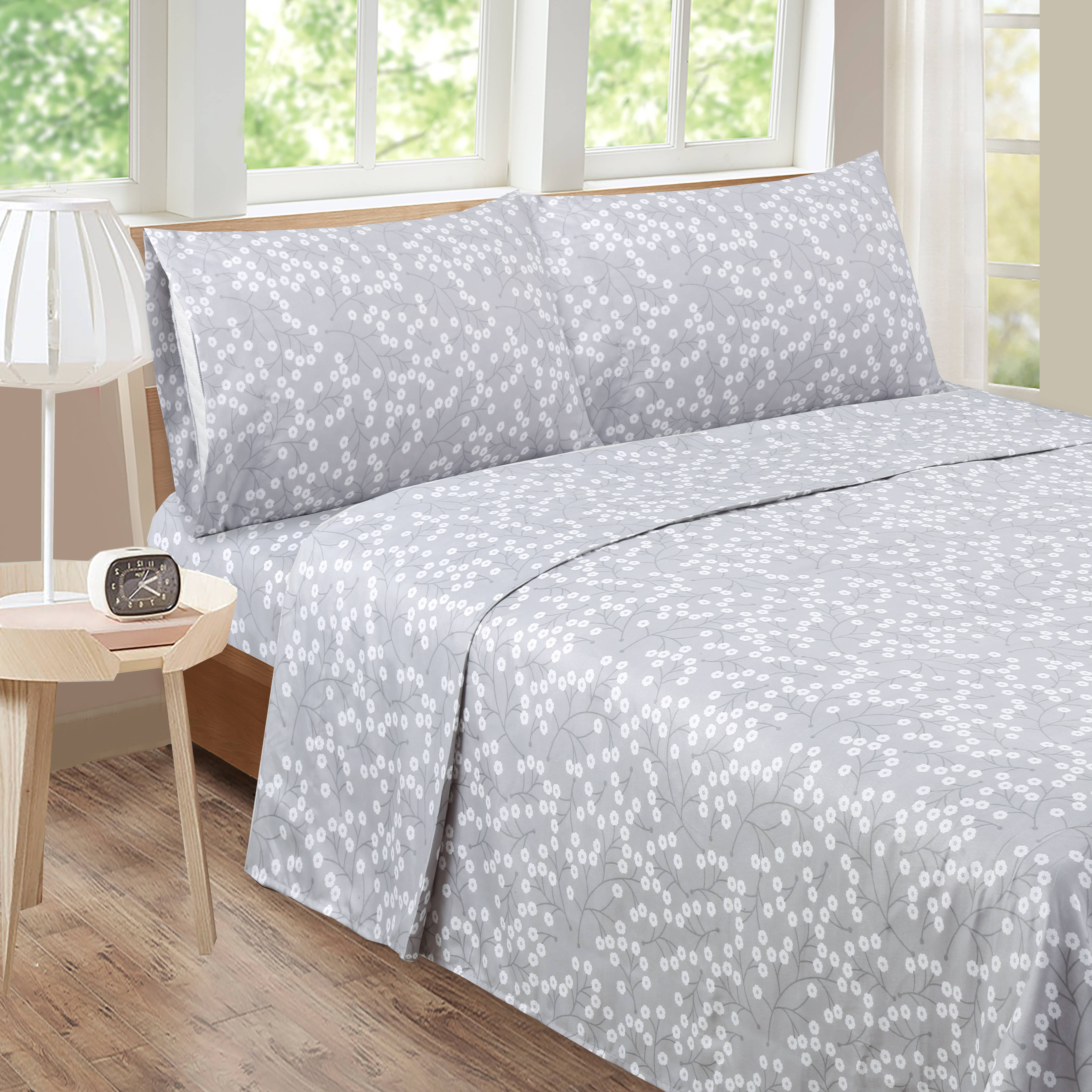 Kenyon Flower Grey Sheet Set King Grey
