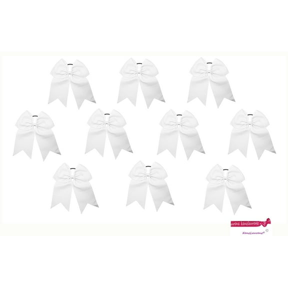 Kenz Laurenz Cheer Hair Bows Large with Ponytail Holder White 10