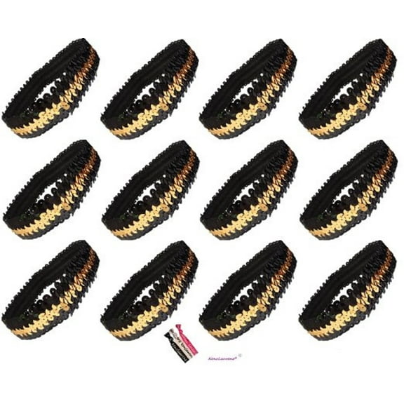 Kenz Laurenz Sequin Headbands 12 Girls Headband Sparkly Hair Head Bands Black Gold