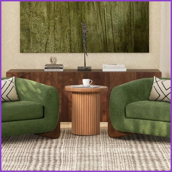 Kenzie 19.5" Fluted Pillar Coffee Table, Space-Saving Round Top with Solid Rubberwood Stability