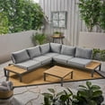 thumbnail image 1 of Kenzie Outdoor 4 Piece Aluminum and Wood V-Shaped Sofa Set with Cushions, Gray, Light Gray, 1 of 8