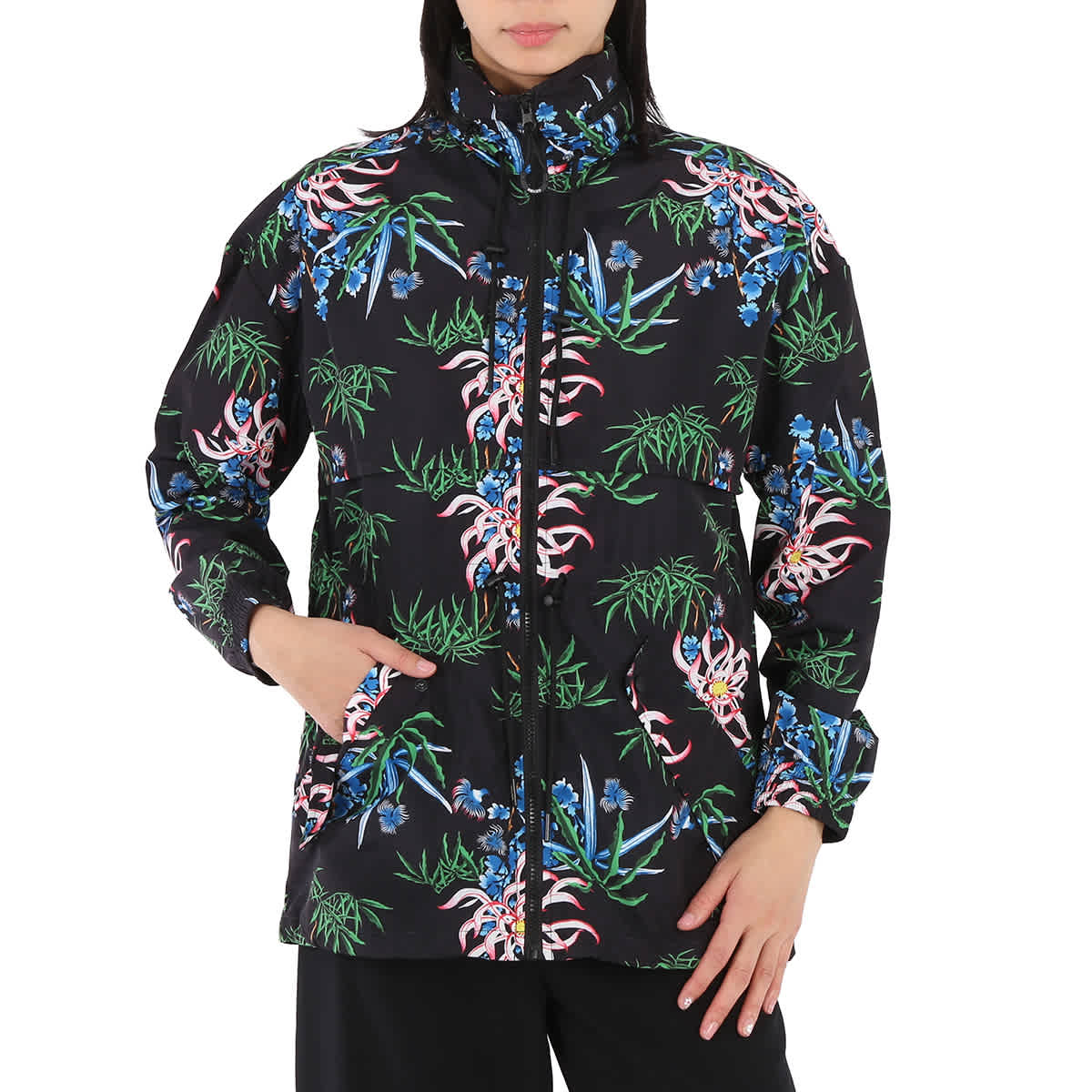 Kenzo Black Sea Lily-Print Hooded Windbreaker, Size Medium - image 1 of 1