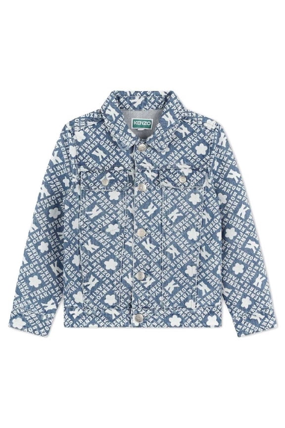 Boys Monogram Pattern Denim Jacket, Size 10Y