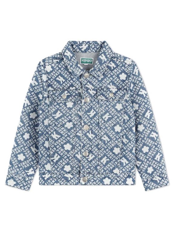 Boys Monogram Pattern Denim Jacket, Size 8Y