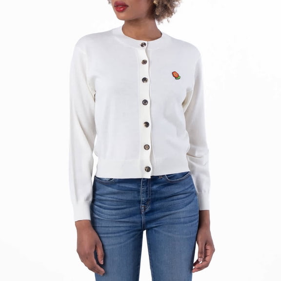 Kenzo Embroidered Crewneck Wool Cardigan, Size Medium