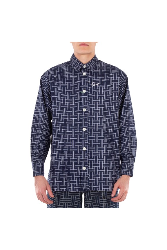 Embroidered Logo Check Pattern Shirt, Size Medium