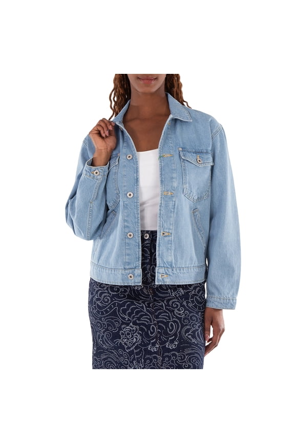 Embroidered Trucker Long Sleeve Jacket, Size Small
