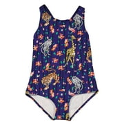 Kenzo Girls Blue Bamboo Jungle Print 1-Piece Swimsuit, Size 8Y