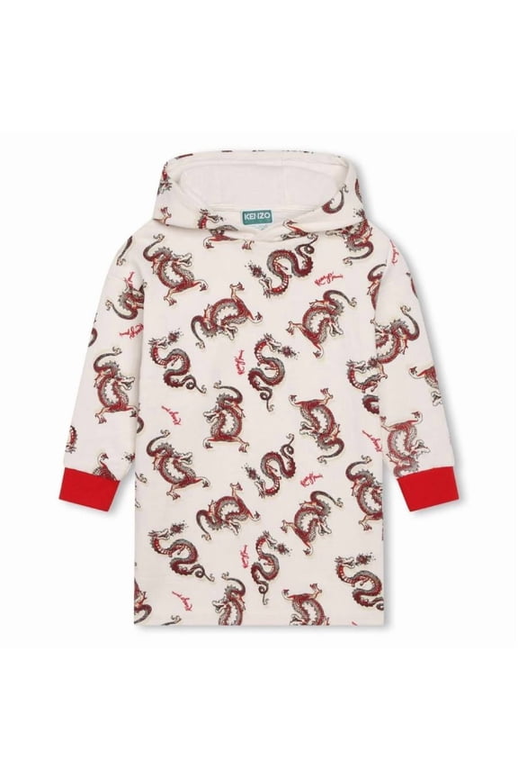 Girls Dragon Print Hooded Dress, Size 6Y