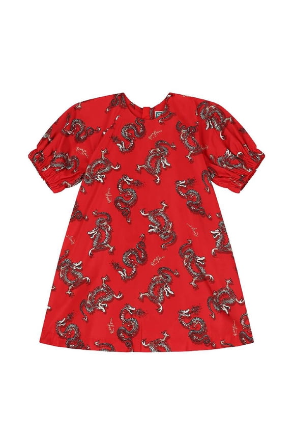 Girls Graphic Print Puff Sleeve Dress, Size 6Y