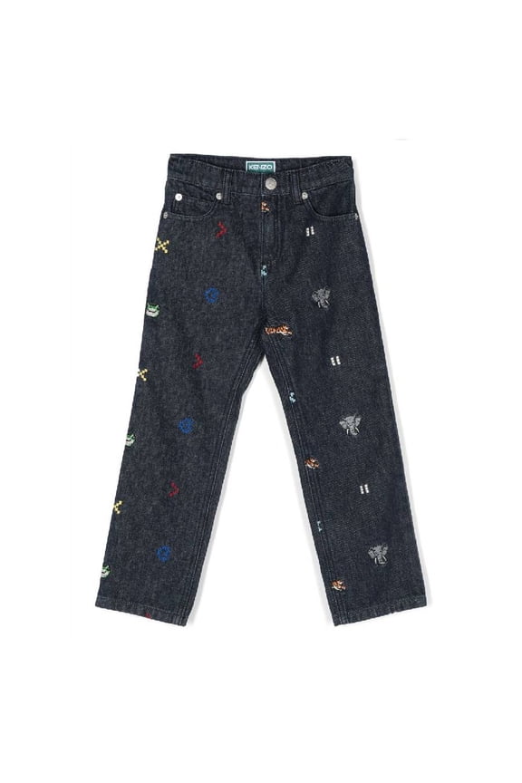 Kids Embroidered Logo-Patch Jeans, Size 12Y