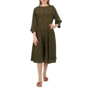 Kenzo Ladies Khaki Hana Leopard-Print Midi Dress, Brand Size 38 (US Size 6)
