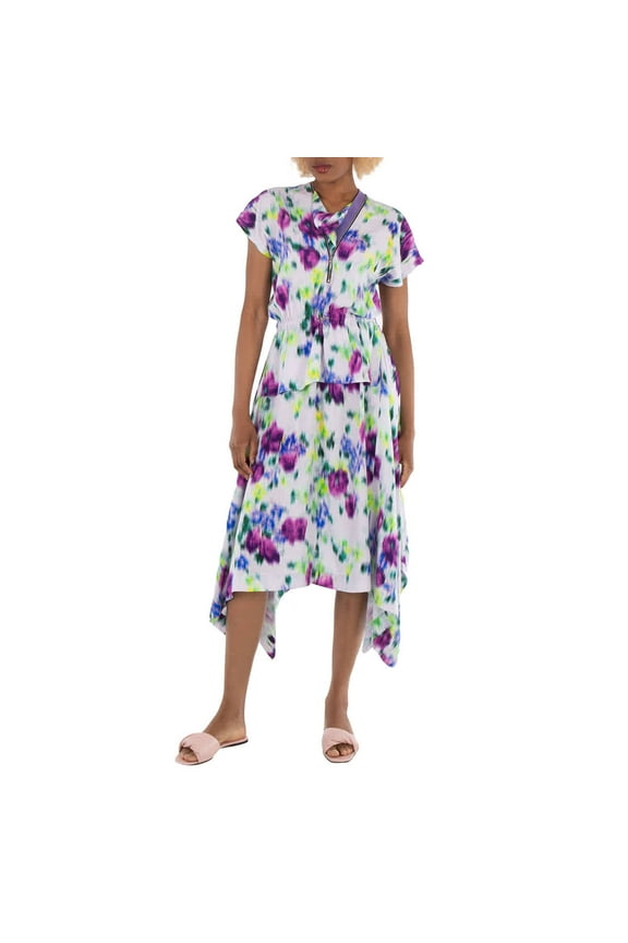 Ladies Wisteria Asymmetric Dress With Blurred Floral Print, Brand Size 36 (US Size 4)