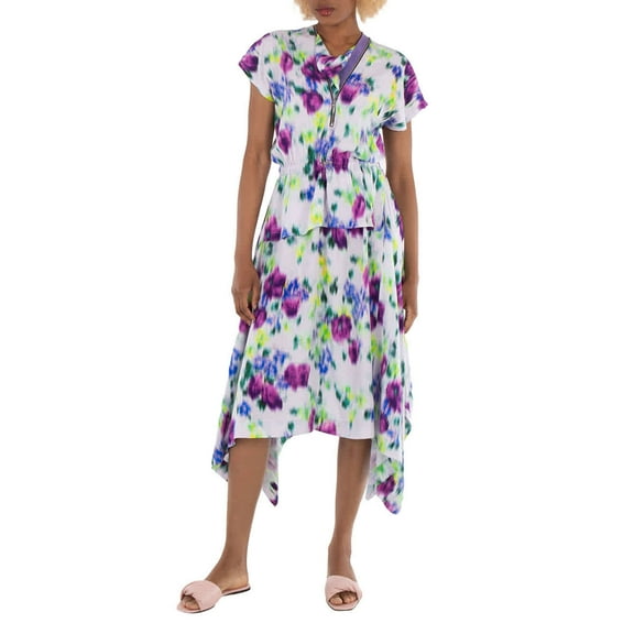 Kenzo Ladies Wisteria Asymmetric Dress With Blurred Floral Print, Brand Size 38 (US Size 6)