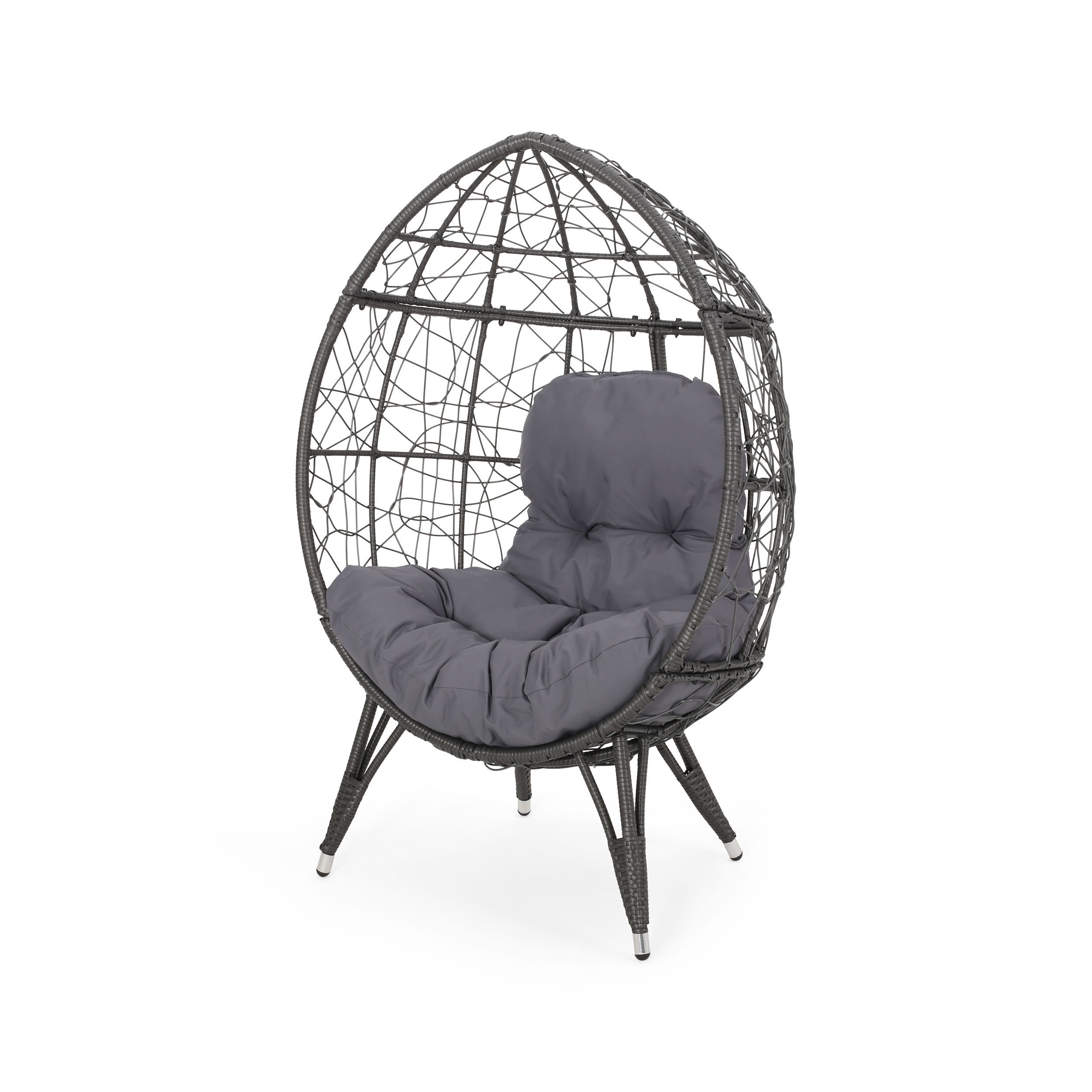 Keondre Indoor Wicker Teardrop Chair with Cushion, Gray and Dark Gray - image 1 of 11