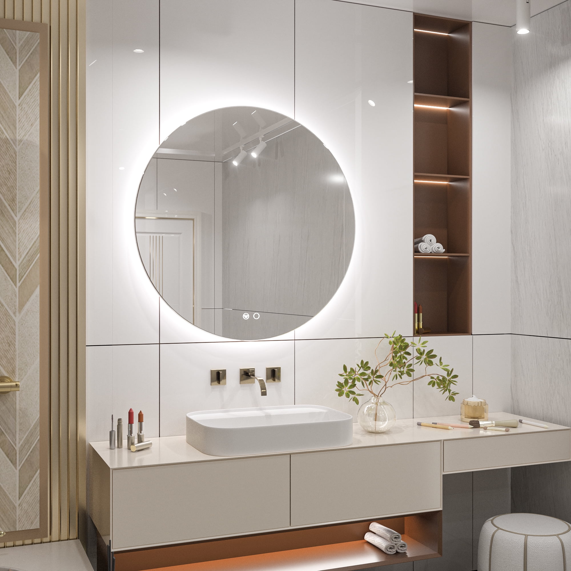 Keonjinn 28 inch Round LED Bathroom Mirror with Backlit 3 Color Vanity