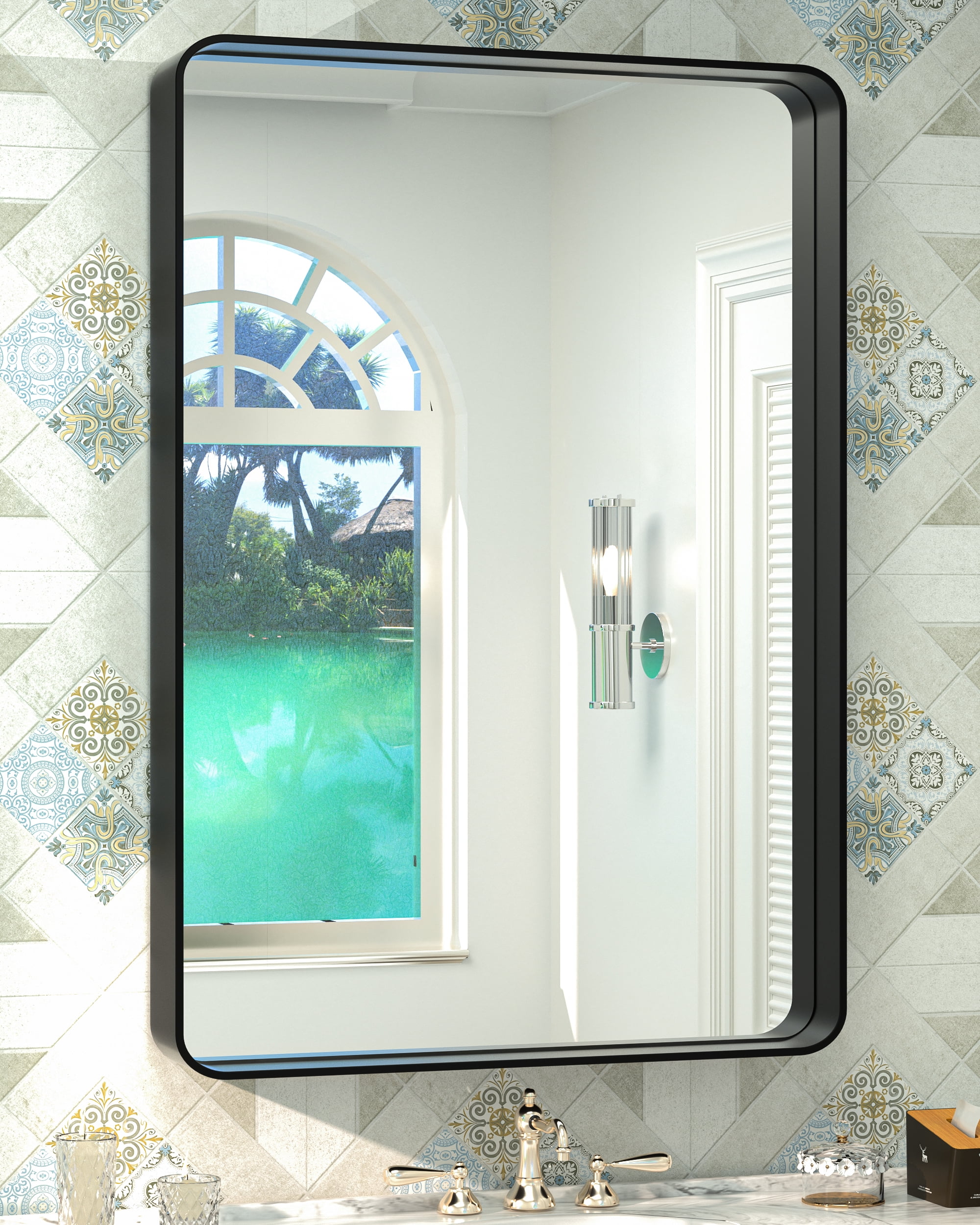 Keonjinn 36 x 24 inch Black Mirror Vanity Mirror for Bathroom Black