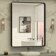 Keonjinn 36 x 30 inch Black Bathroom Mirror for Vanity Mirror with Metal Frame Rounded Corner, Rectangle Modern Farmhouse Wall Mount Mirror(Horizontal/Vertical)