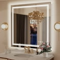 thumbnail image 1 of Keonjinn 36x36 inch Bathroom LED Mirror Front Light Backlit Vanity Mirror with Double Light Strip 3 Colors CRI 90+ Anti-Fog Memory Funtion, Rectangle Wall Mount Makeup Mirror for Modern Bathroom Décor, 1 of 7