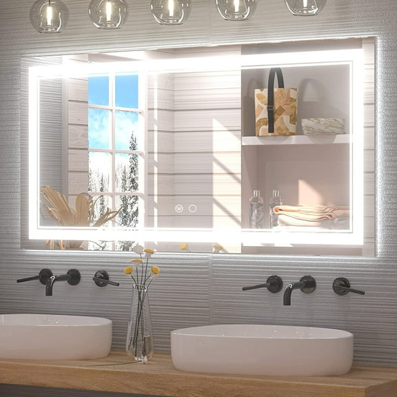 Keonjinn 48 x 24 inch 3-Colors LED Mirror for Bathroom, Modern Vanity Mirrors with 3000K/4500K/6000K Lights, Wall Mounted(Horizontal/Vertical)