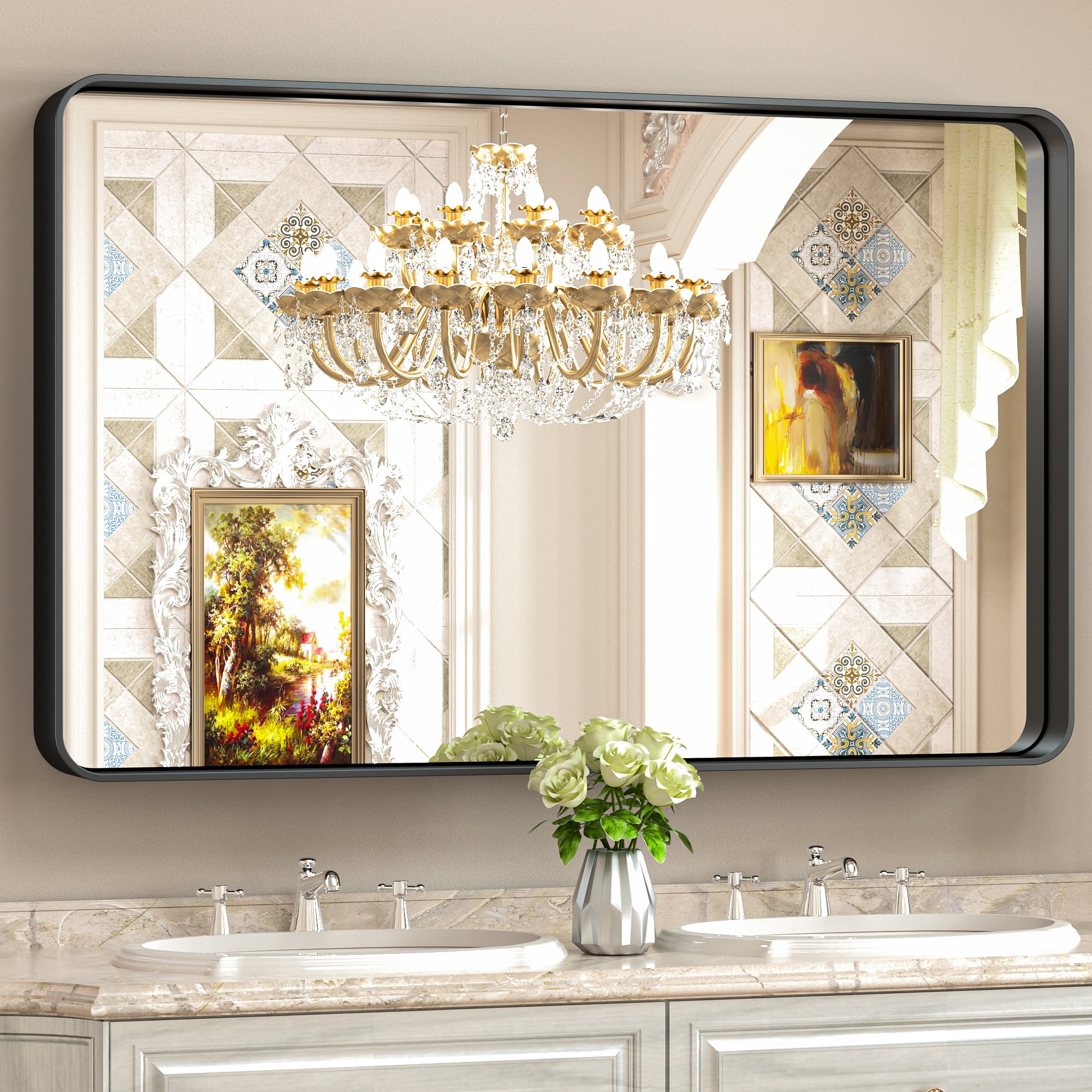 Rectangle Metal Wall Mirror Keonjinn Size: 48 x 32