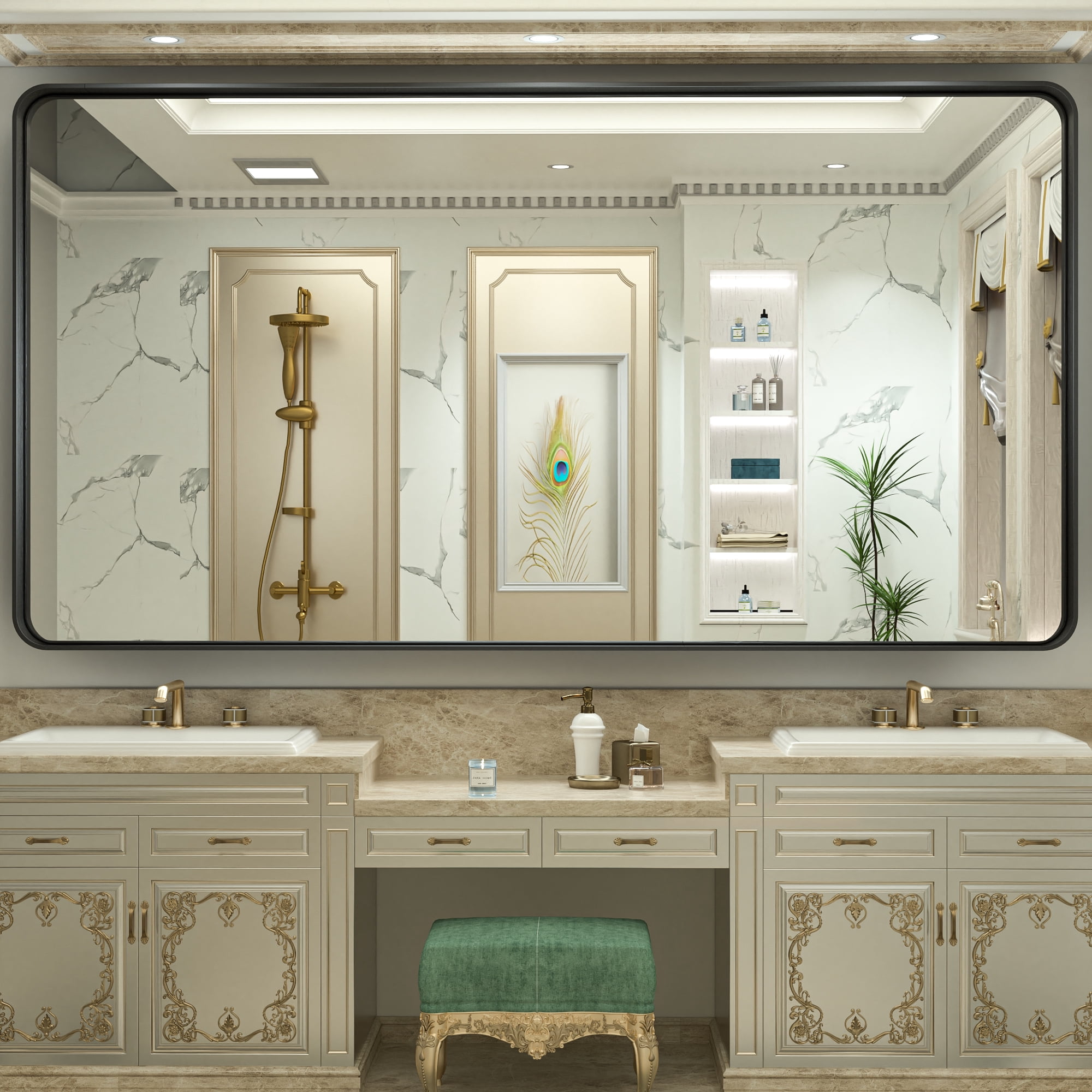 48x36 Inch Black Metal Framed Bathroom Mirror - Shatter-Proof Tempered Glass, Horizontal Or Vertical Mount 4 thumbnail image
