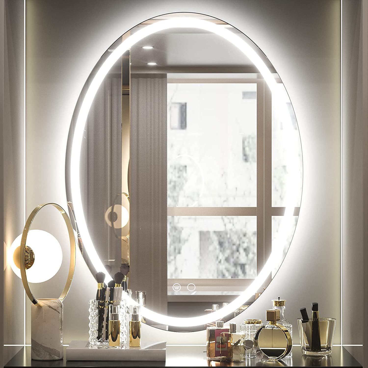 Oval LED Bathroom Vanity Mirror with Anti-Fog and Dimmable Light