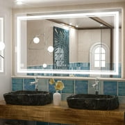 Keonjinn LED Bathroom Mirror, 48'' x 28'' Rectangle Vanity Mirror with Lights, Modern Wall Mounted Anti-Fog Memory Brightness Dimmable Mirror (Horizontal/Vertical)