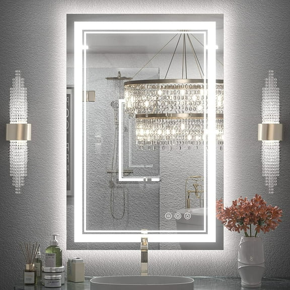 Keonjinn LED Bathroom Mirror with Frontlit and Backlit 24'' x 36'', 3 Colors Temperature & Dimmable Vanity Mirror, Rectangular Modern Wall Mounted Mirrors(Horizontal/Vertical)