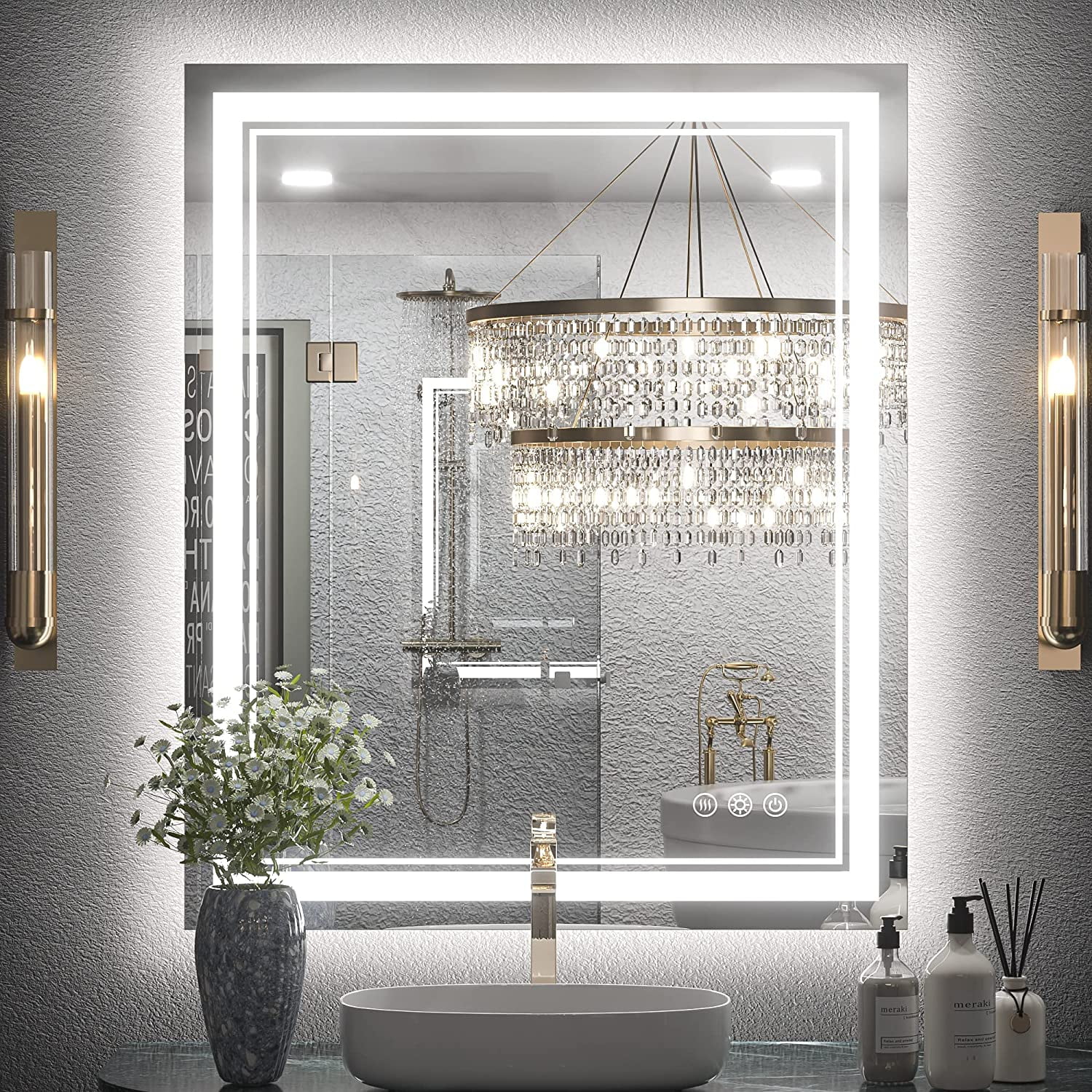 Keonjinn LED Bathroom Mirror 30'' x 36'', Frontlit & Backlit, 3 Colors ...