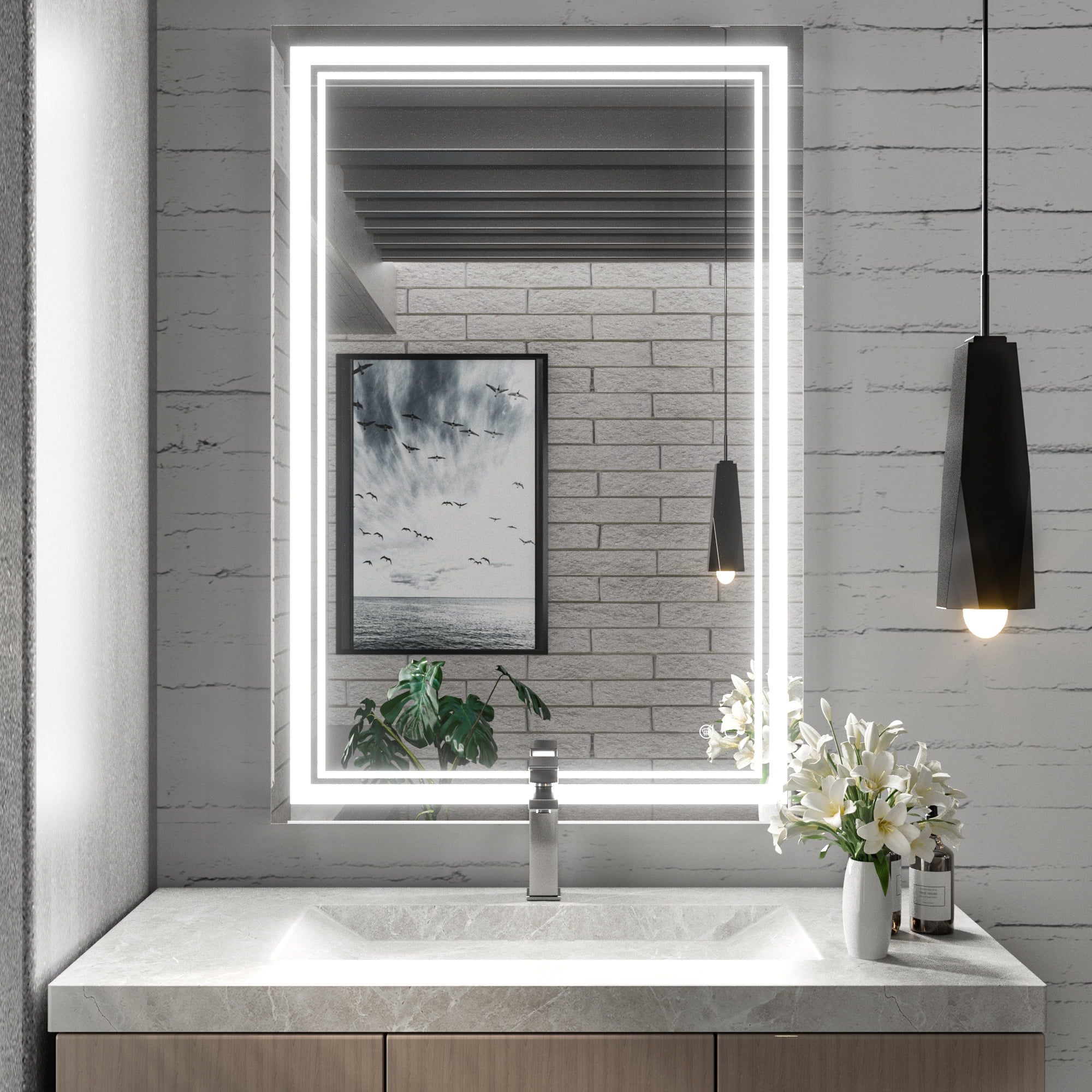 Keonjinn Large LED Bathroom Vanity Mirror, 24'' x 36'', Wall Mounted ...