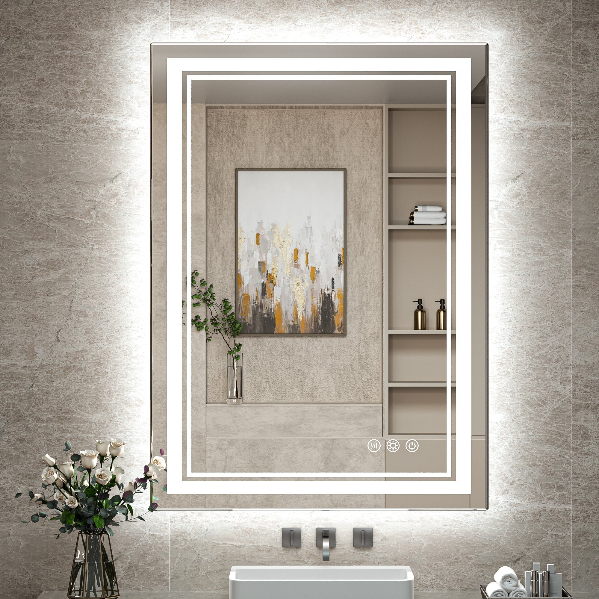 Keonjinn LED Bathroom Vanity Wall Mirror, Stepless 3 Colors Frontlit