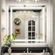 Keonjinn  LED Bathroom Vanity Wall Mirror, Stepless 3 Colors Frontlit and Backlit Mirror 30X30