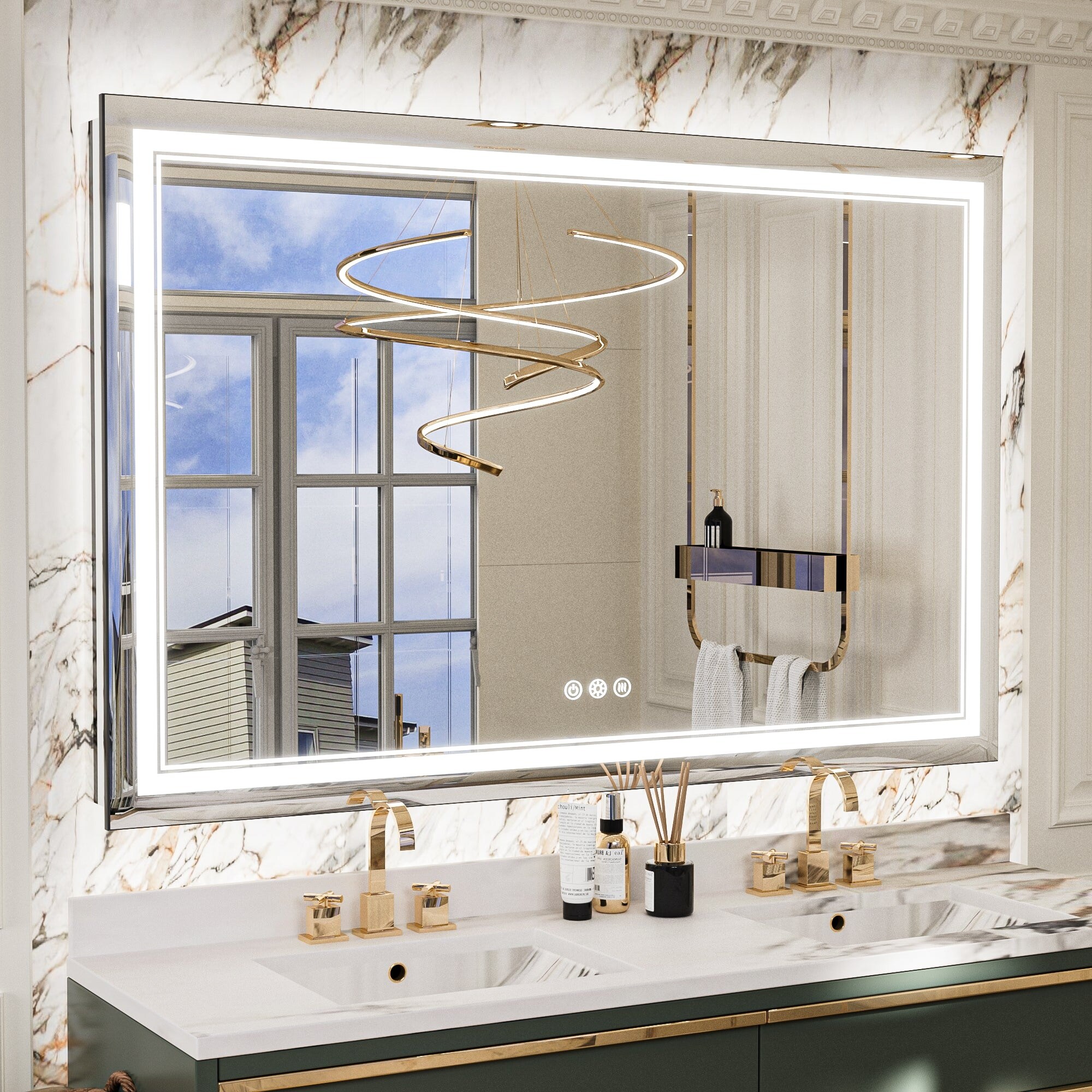 Keonjinn LED Bathroom Vanity Wall Mirror, Stepless 3 Colors Frontlit