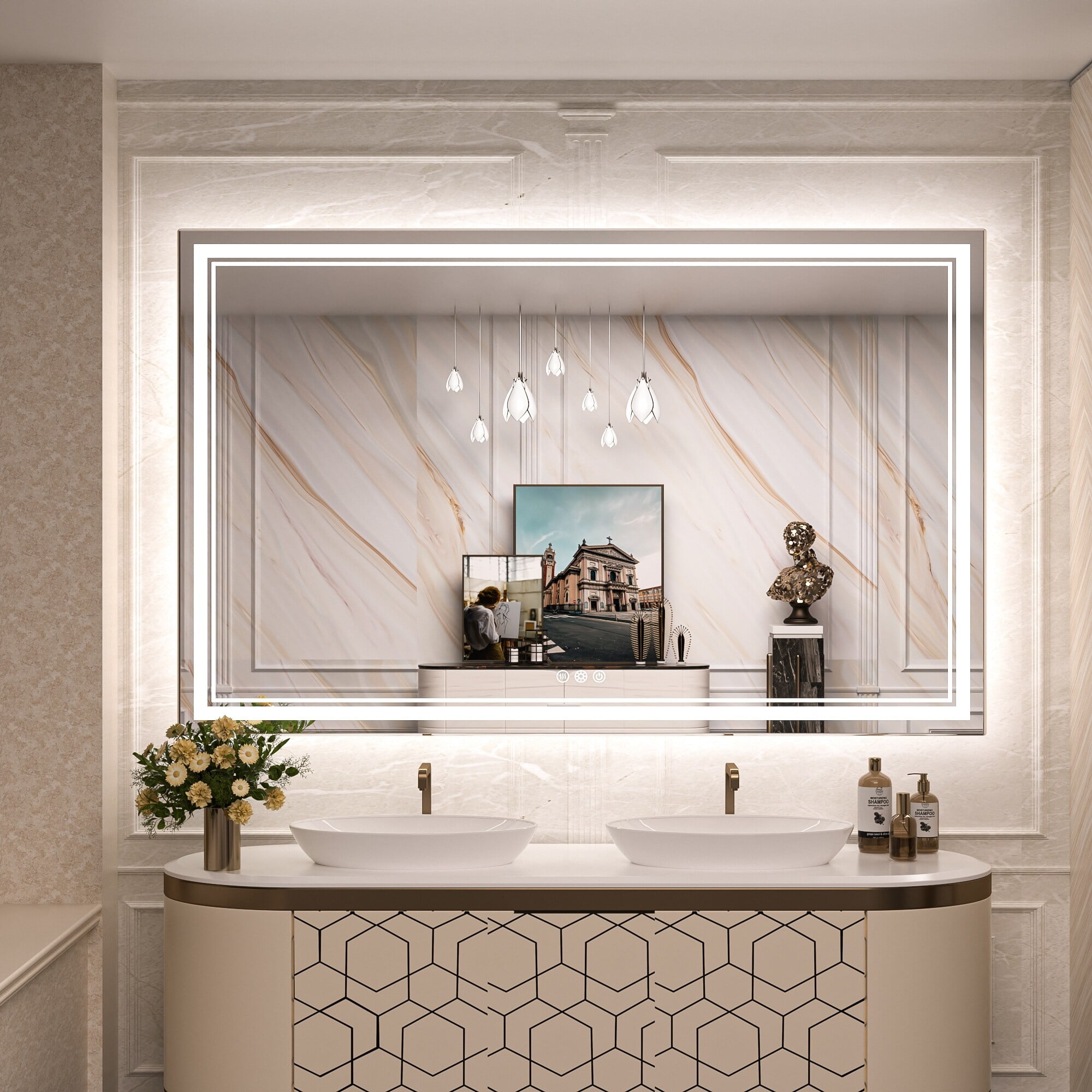 Keonjinn LED Bathroom Vanity Wall Mirror, Stepless 3 Colors Frontlit ...