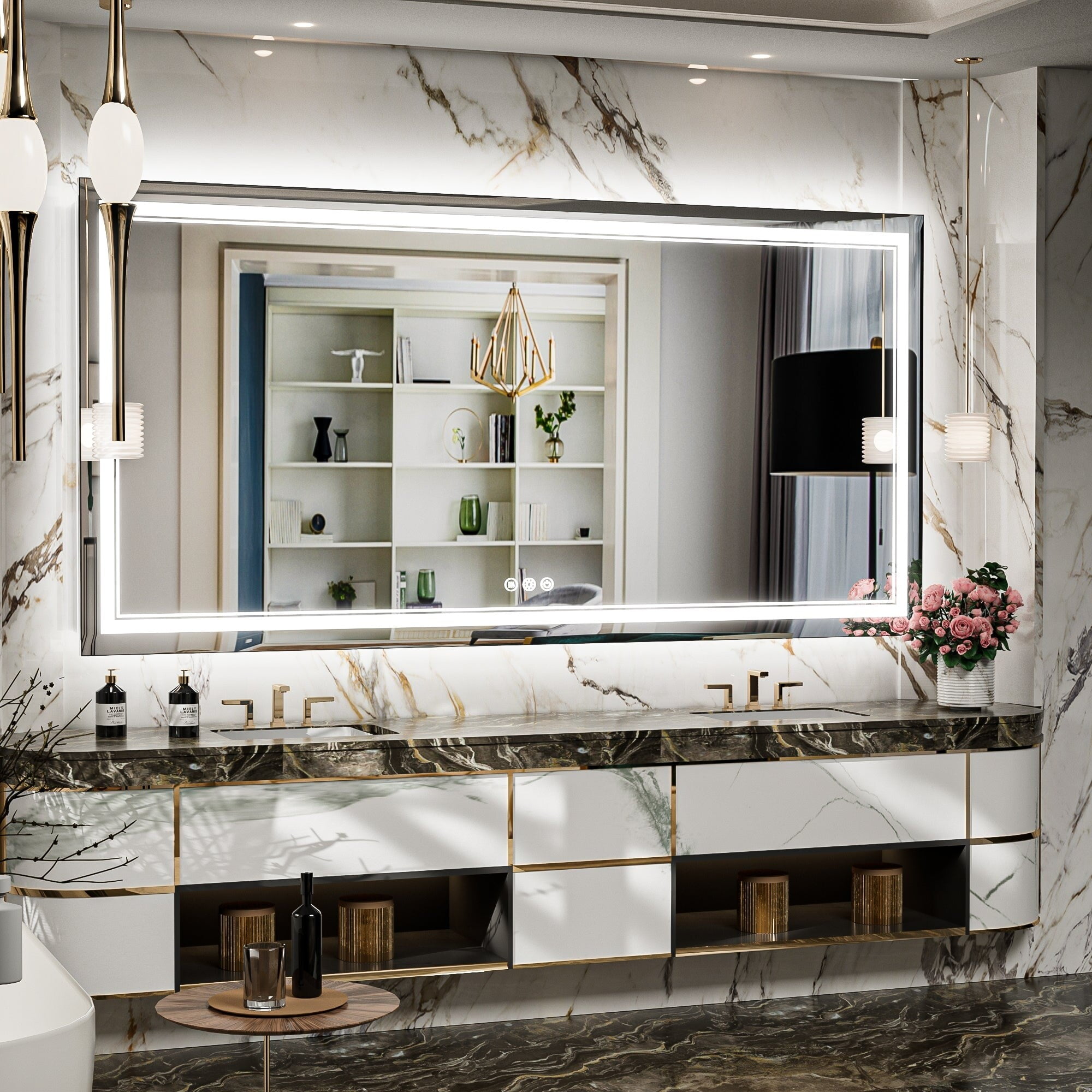 Keonjinn LED Bathroom Vanity Wall Mirror, Stepless 3 Colors Frontlit