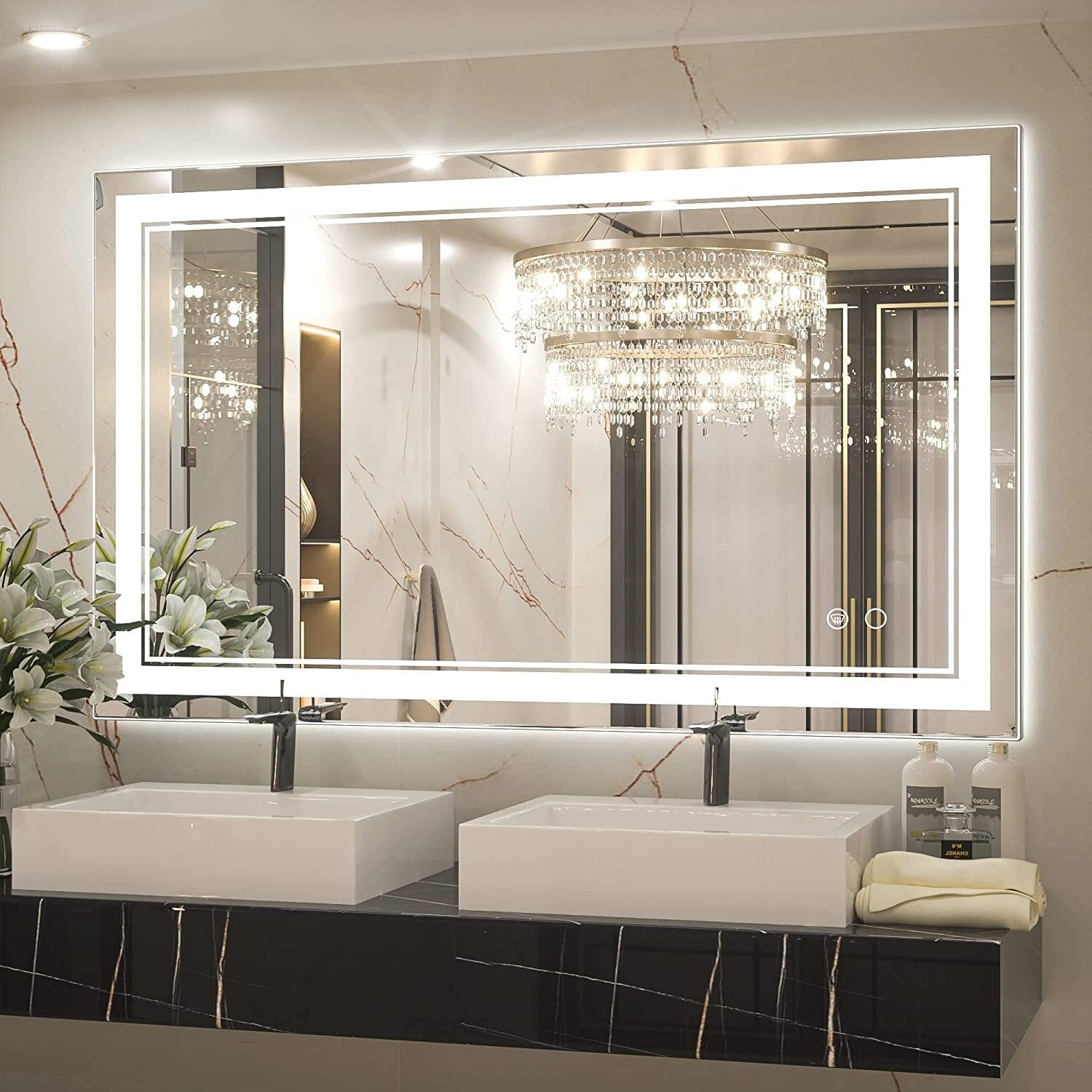 Keonjinn 40x24 Silver LED Lighted Bathroom Vanity Mirror