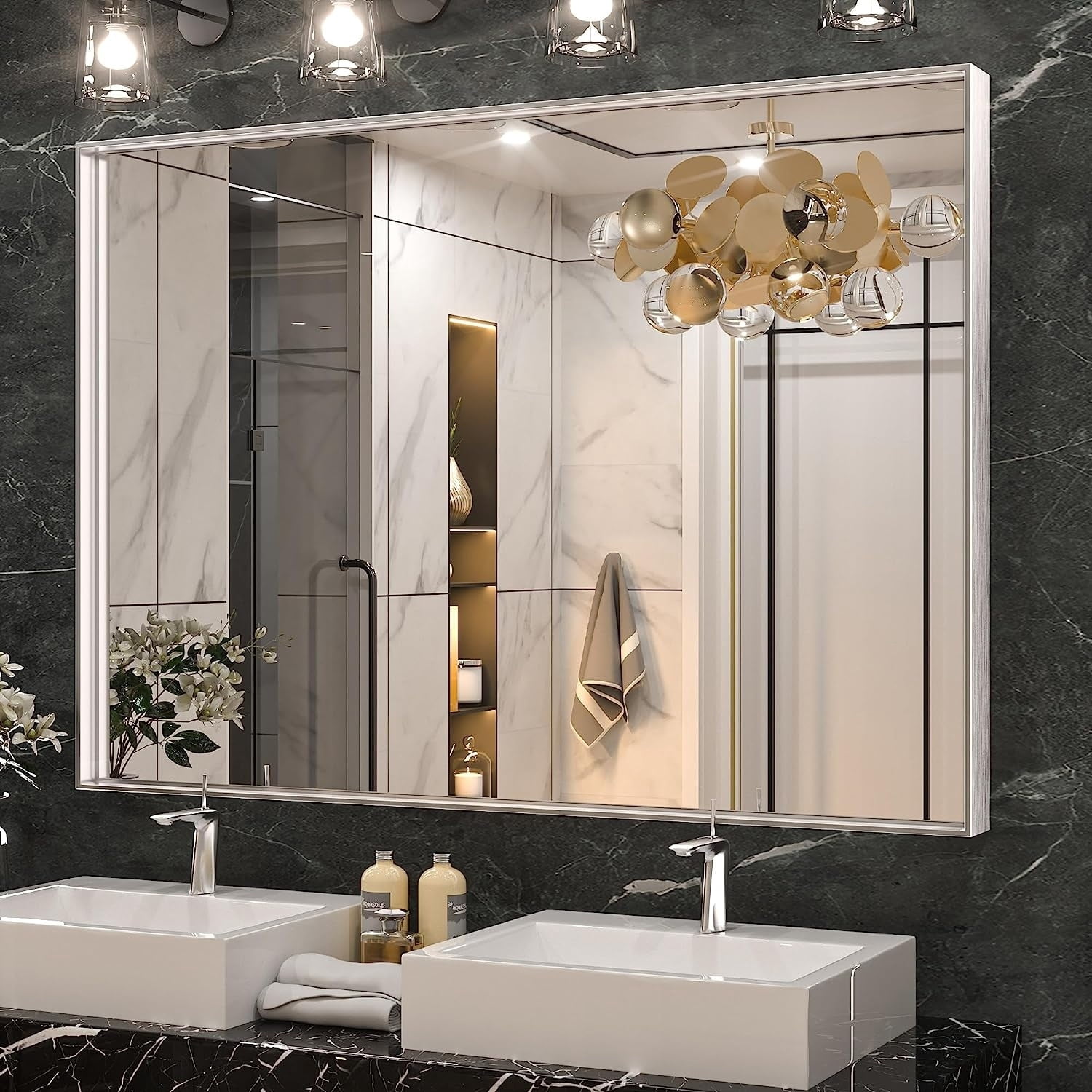 Keonjinn Modern Metal Framed Bathroom Vanity Wall Mounted Mirror 40x30 ...