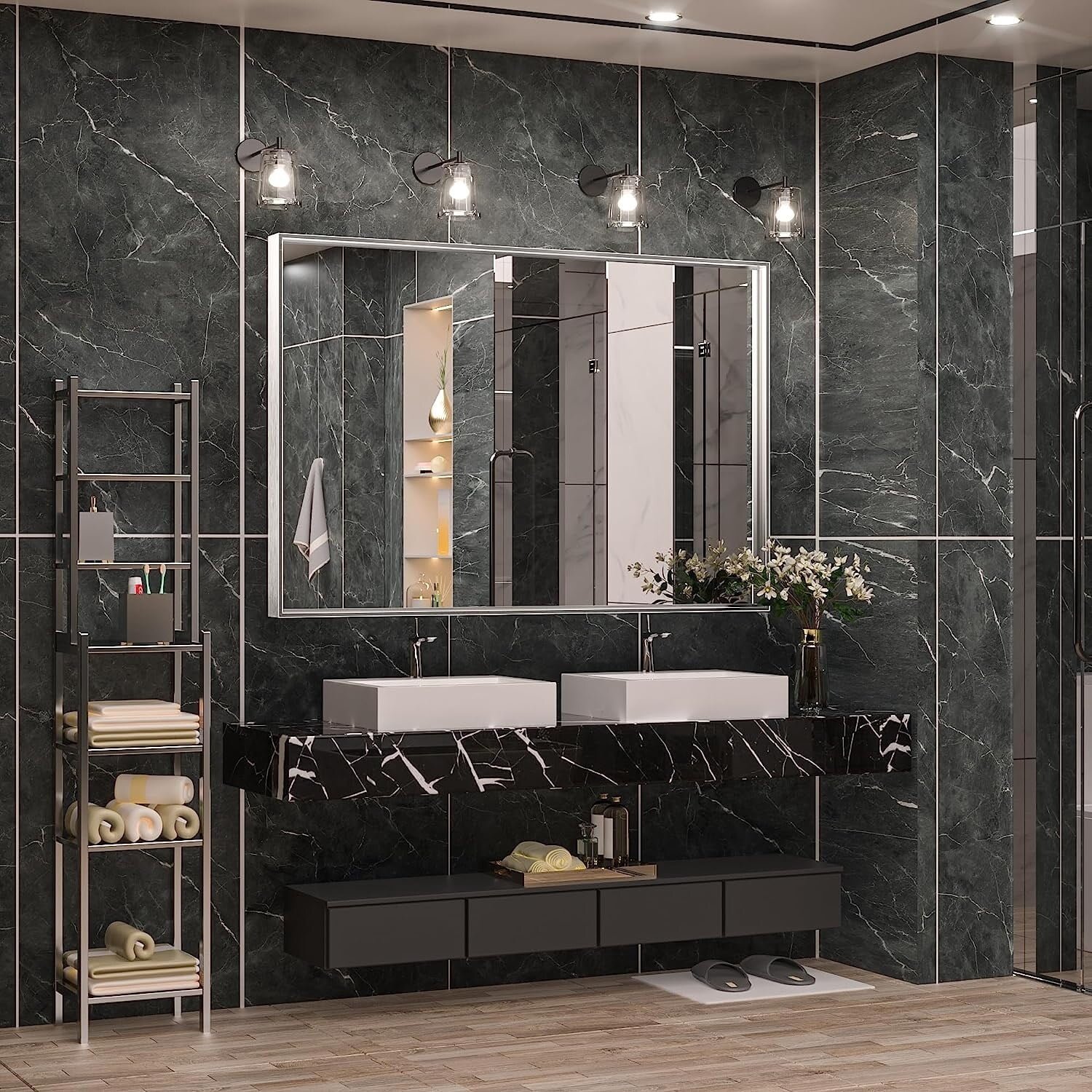Keonjinn Modern Metal Framed Bathroom Vanity Wall Mounted Mirror. 40x30 ...