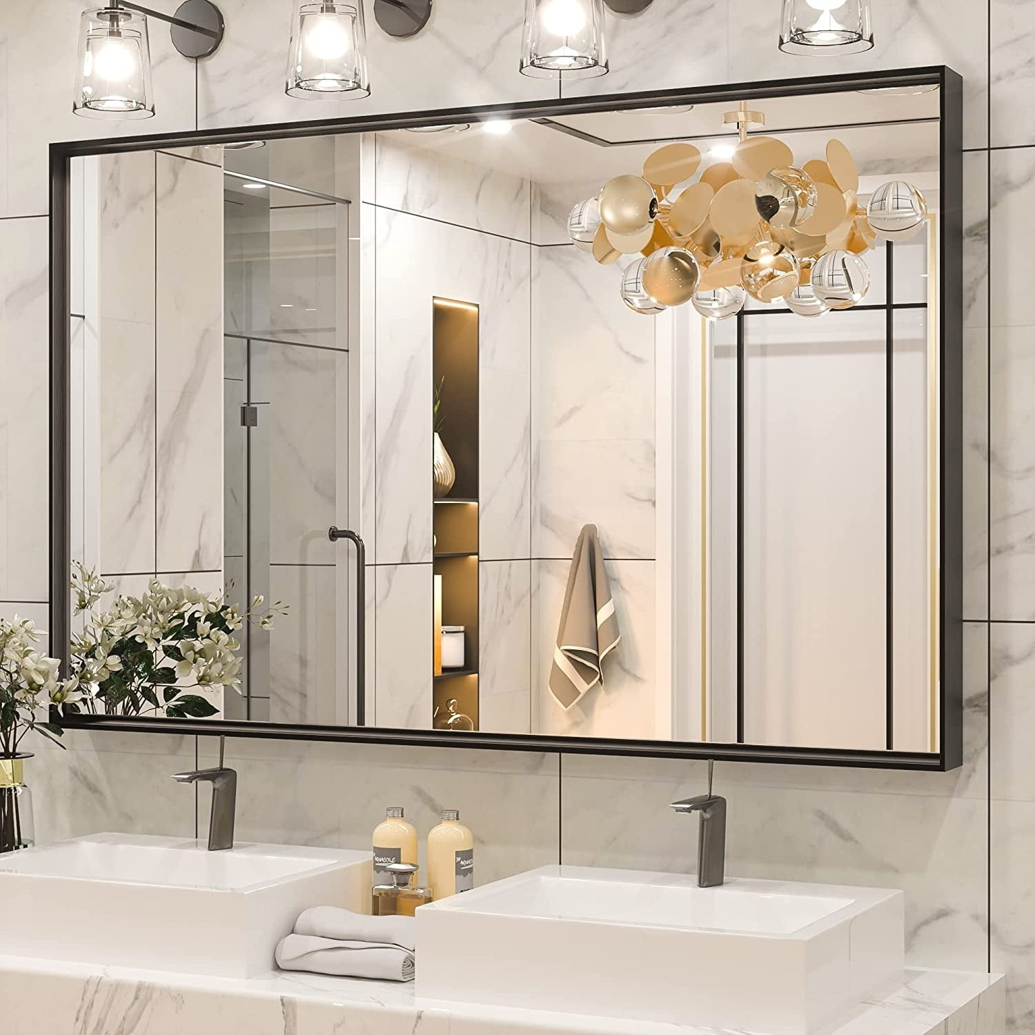 Large Rectangular Gold Aluminum Framed Wall Mirror