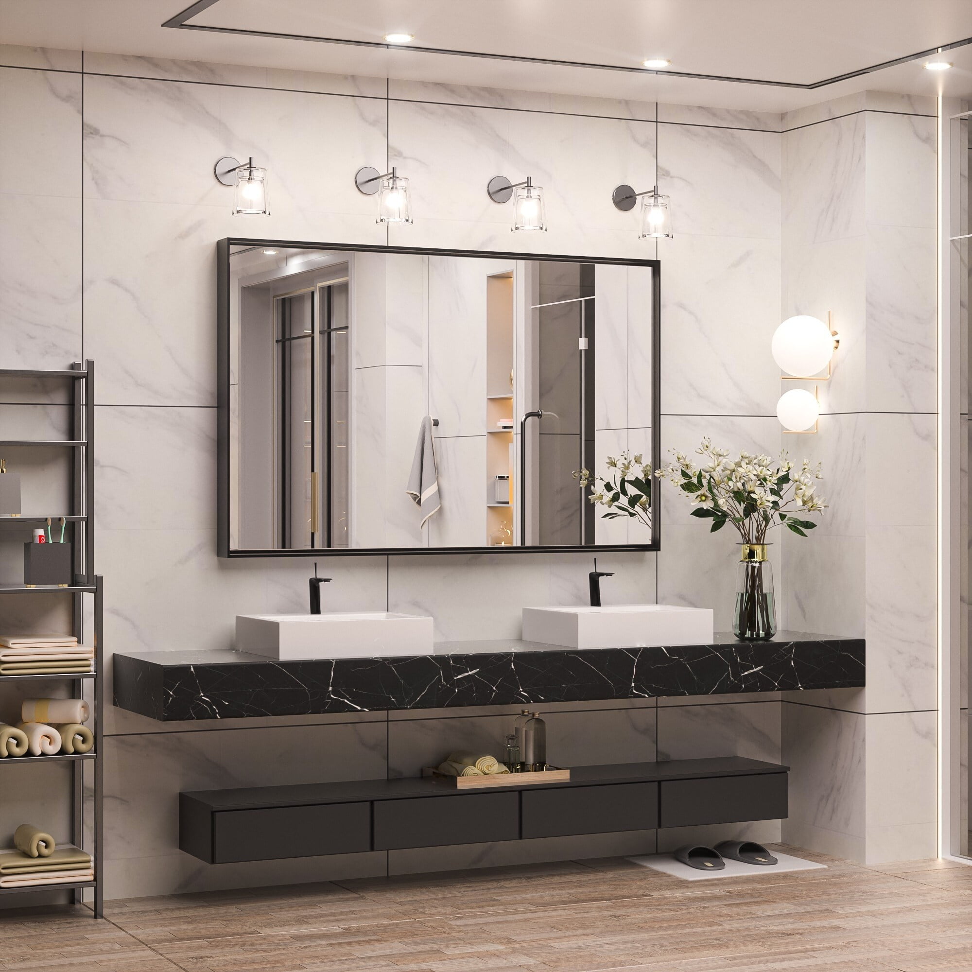 Keonjinn Modern Metal Framed Bathroom Vanity Wall Mounted Mirror. 48x30 ...