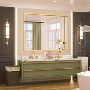 Keonjinn  Modern Metal Framed Bathroom Vanity Wall Mounted Mirror. 48x36 - Gold