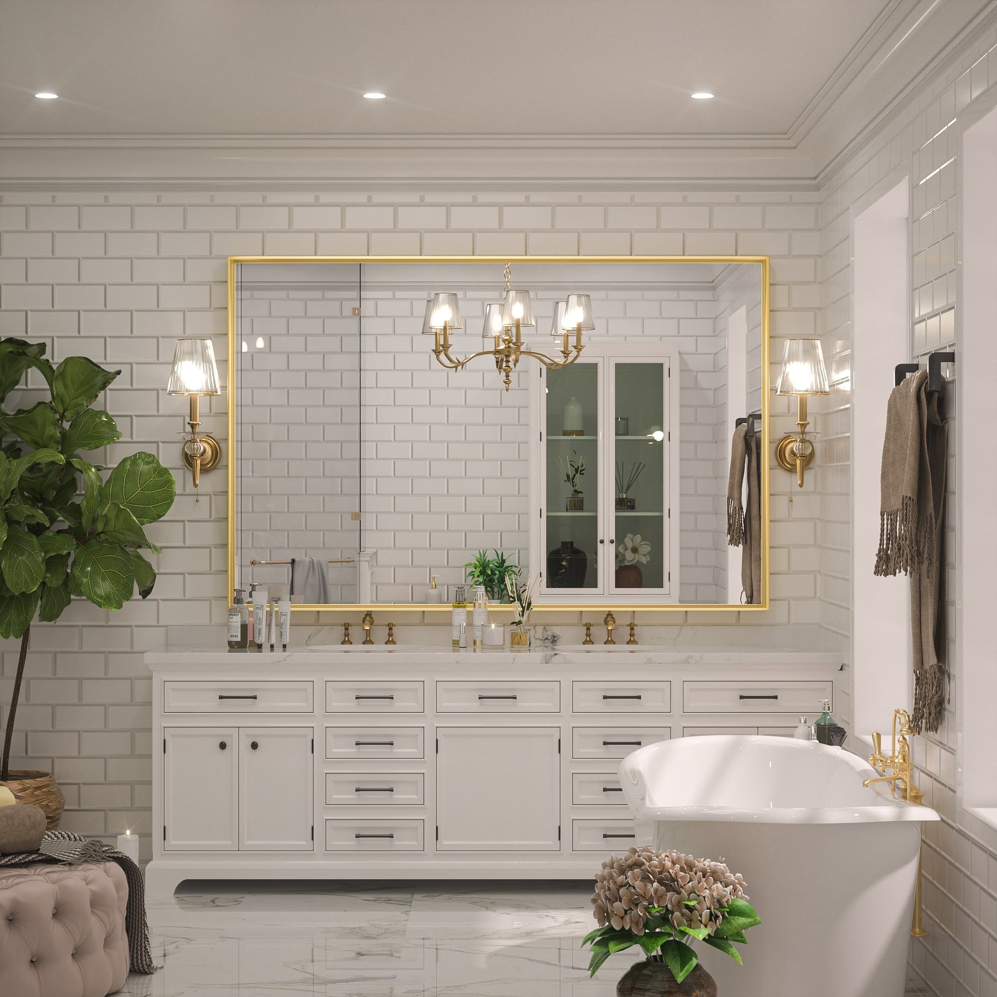 Keonjinn Modern Metal Framed Bathroom Vanity Wall Mounted Mirror 55x36 ...