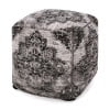 Keonte Hand-Loomed Boho Fabric Cube Pouf, Black and Beige