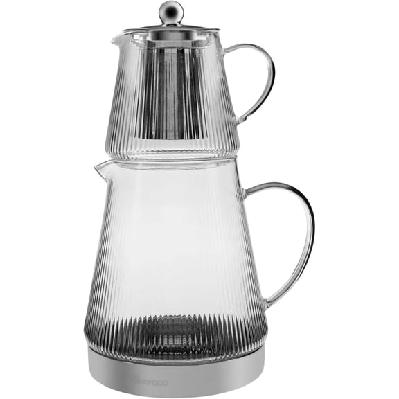 Keops Turkish Small Teapot with Infuser and Lid (450 ml Tea Pot & 1500 Induction Kettle) - Borosilicate Glass Set for Stovetops Clear Maker 10-15 Cups Capacity